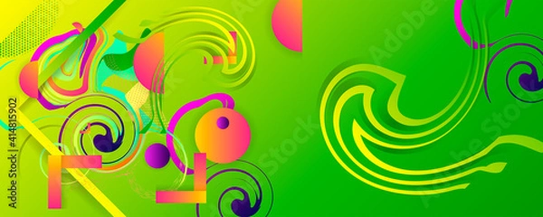 Fototapeta Bright juicy colors background with geometric elements, lines and dots for text, universal design, banner concept