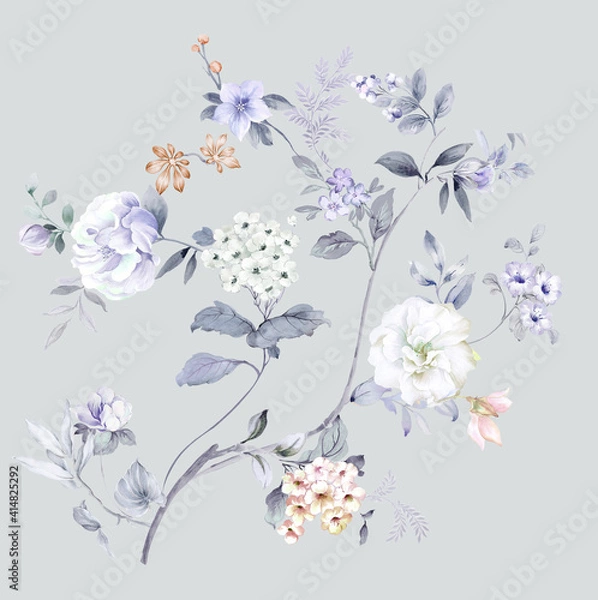 Fototapeta Flowers watercolor illustration.Manual composition.Big Set watercolor elements，Design for textile, wallpapers，Element for design,Greeting card