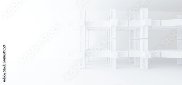 Fototapeta Luxury white abstract architectural minimalistic background. Contemporary showroom. Modern  exhibition stand. Empty gallery. Backlight. Polygonal Graphic Design. 3D illustration and rendering.