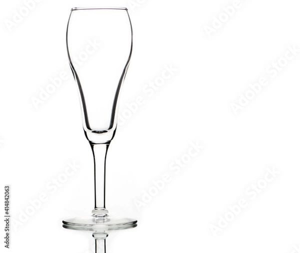 Obraz Outline of an empty champagne tulip glass on a white background. Transparency created by a silhouette.