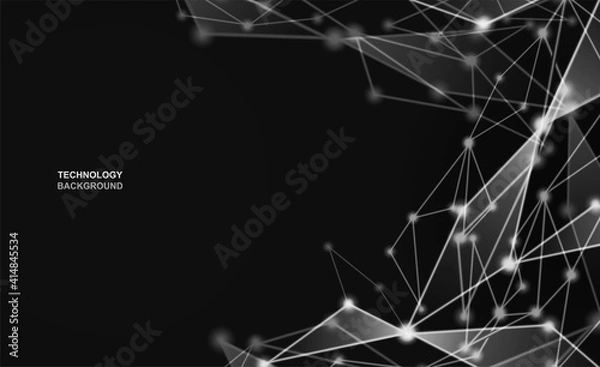 Obraz Abstract. Communications or technology, science background. connected dots on black background. vector.