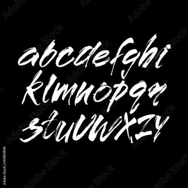Fototapeta Vector Acrylic Brush Style Hand Drawn Alphabet Font. Calligraphy alphabet on a black background