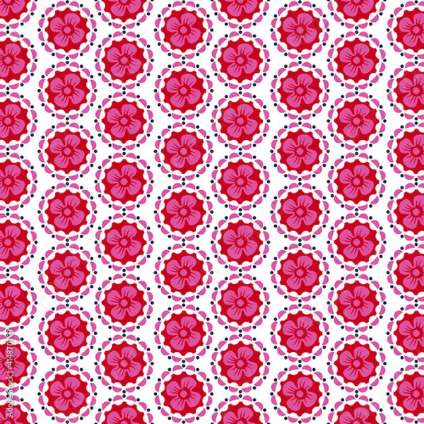 Fototapeta Vector seamless pattern with lettering Happy Easter and mandala shape. Perfect texture for your Easter printing and textile design, paper, fabric, book cover, web and magazine pages background.