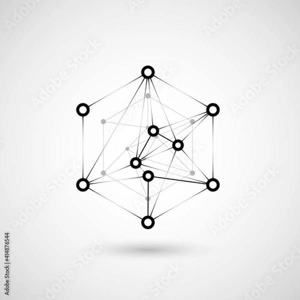 Fototapeta Hexagons genetic, science, chemical carcass. Vector connection and social network. Concept with lines and dots. Hexagon science technology icon
