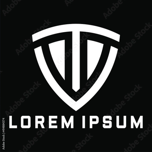 Fototapeta Creative, simple and elegant Initial letter TV or VT shield logo template in flat design monogram illustration