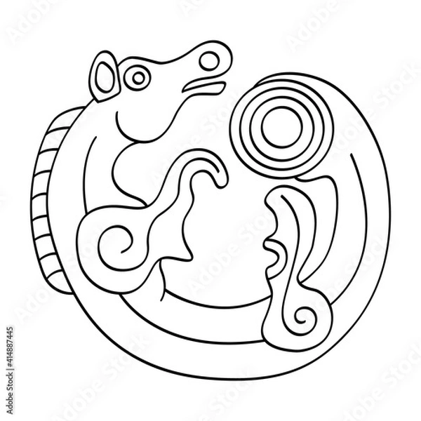 Fototapeta vector monochrome icon with ancient Scythian art. Symbol with animal motifs for your project