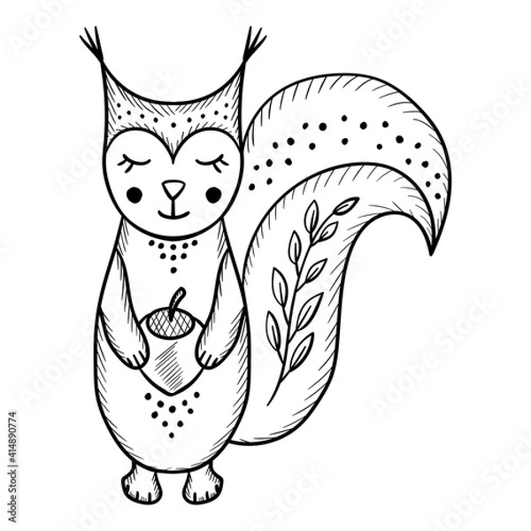 Obraz bear, cat, squirrel, scandi artbo b-w