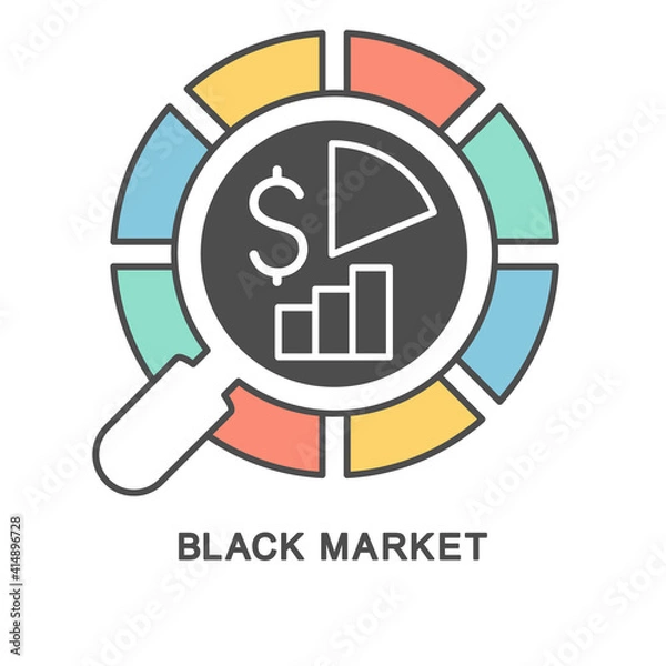 Fototapeta Icon – Black market. Illegal circulation of goods and services on the market. The thin contour lines with color fills.