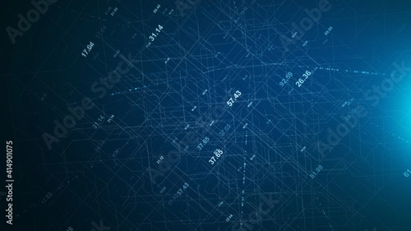 Obraz Abstract network connection grid perspective graphic background. Digital technology futuristic illustration concept.