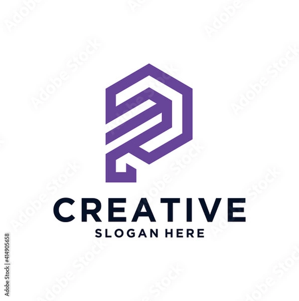 Fototapeta Initials Letter P Logo Linear luxury design vector template