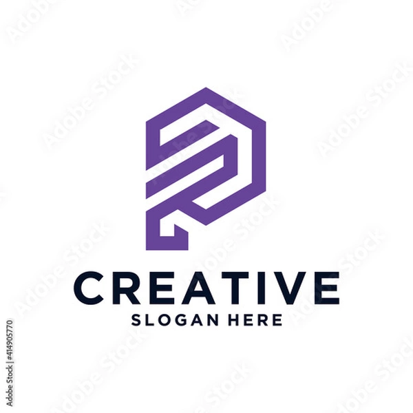 Fototapeta Initials Letter P Logo Linear luxury design vector template