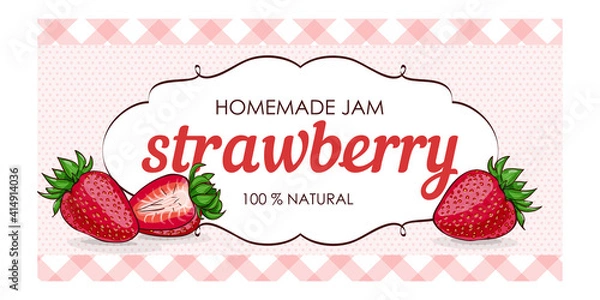 Obraz vector label of strawberry with polka dot background and colored border