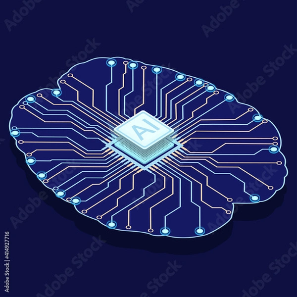 Obraz The artificial intelligence microprocessor on the circuit board.