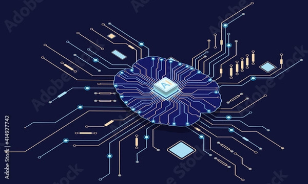 Obraz The artificial intelligence microprocessor on the circuit board. AI.