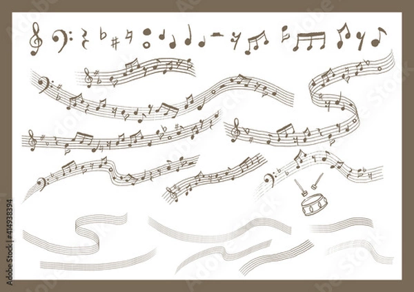 Fototapeta 音符　楽譜　流れるイメージ　手書き　ベクター　素材　