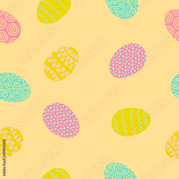 Fototapeta Easter eggs seamless pattern. Eggs with ornament on a pink background