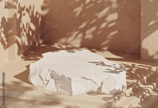 Fototapeta Minimal stone podium with warm brown pastel colored background for packaging, branding, or cosmetic presentation. 3d rendering illustration.