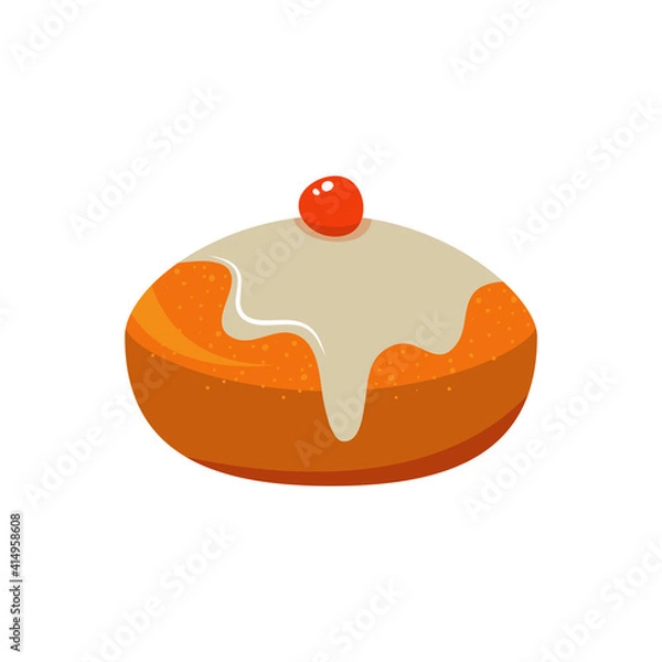 Fototapeta Easter cake traditional sweet doughnut food. Donut with cherry jam easter cake holiday dessert homemade icing biscuit. Traditional baked easter cake or jewish hanukkah sweet doughnut cupcake vector
