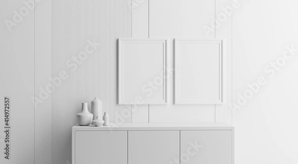 Obraz mock up poster frame in modern interior background, 3D rendering