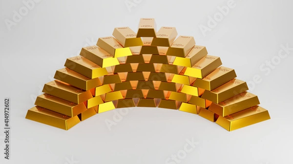 Obraz gold bars isolated white background,3d rendering banking