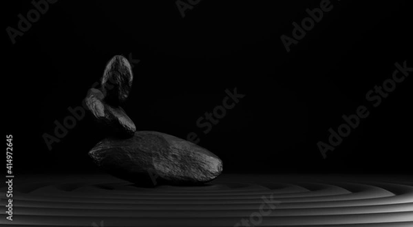 Fototapeta Stone podium product on black background. 3d rendering
