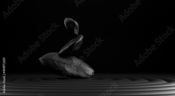 Fototapeta Stone podium product on black background. 3d rendering