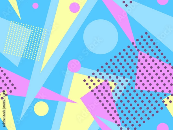Fototapeta Memphis seamless pattern. Geometric elements memphis in the style of 80's. Trendy retro background for printing on paper, advertising materials and fabric. Vector illustration