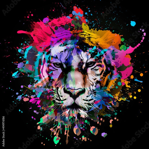 Obraz lioness head with creative abstract elements on colorful background