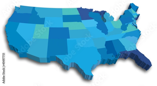 Obraz Niebieska mapa 3D stanu USA