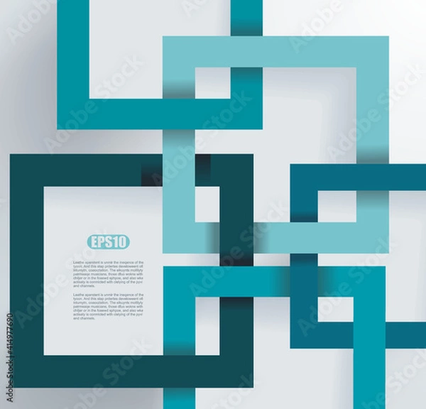 Fototapeta Abstract geometric shape from blue  paper frames, vector background.