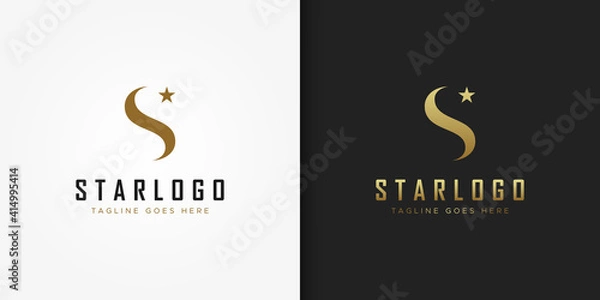 Fototapeta Abstract Initial Letter S Star Logo. Gold Wave S Letter with Star Icon Combination isolated on Double Background. Usable for Business and Branding Logos. Flat Vector Logo Design Template Element.
