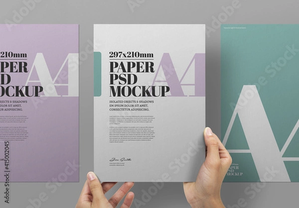 Obraz Hands Holding Flyer Mockup - A4, Set
