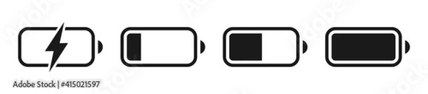 Obraz Battery GSM icon set. Isolated black smartphone battery level indicator icons on white background. Concept power, energy, low , full, emplty,  load. UI elements symbols. Vector design.
