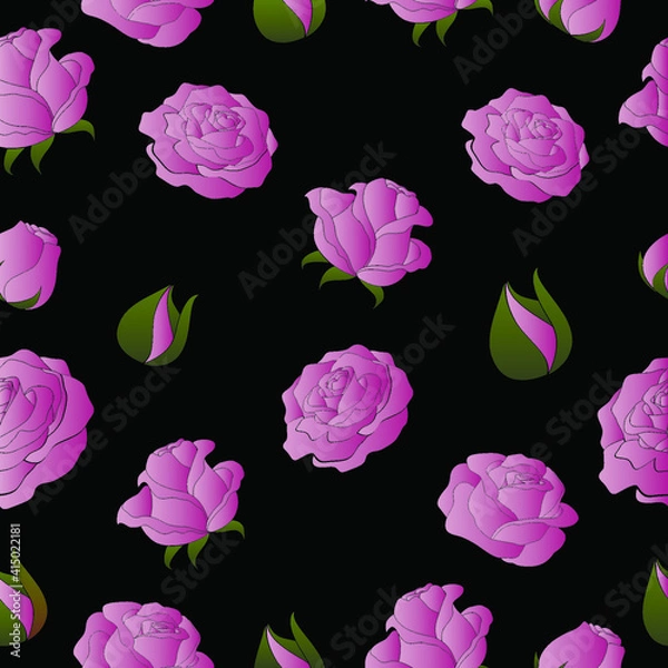 Obraz Simple vector pattern with roses on black background. Floral  gradient ornament.