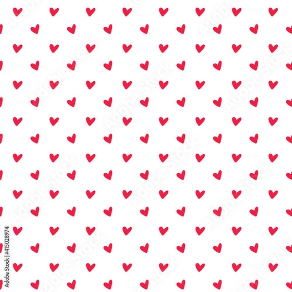 Fototapeta Simple romantic vector seamless pattern. Red heart dynamic background. Great for postcards, invitations, celebrations, weddings.