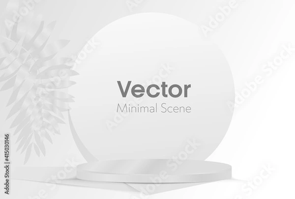 Fototapeta Background vector 3d silver rendering with podium and empty sheets scene with leaves. Minimal Stage for show product cosmetic