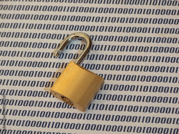 Obraz opened padlock on paper with binary code