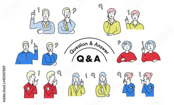 Obraz 疑問、発見の男女の表情イラスト