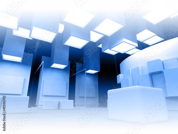 Fototapeta Art gallery with blank frames, modern building, conceptual archi