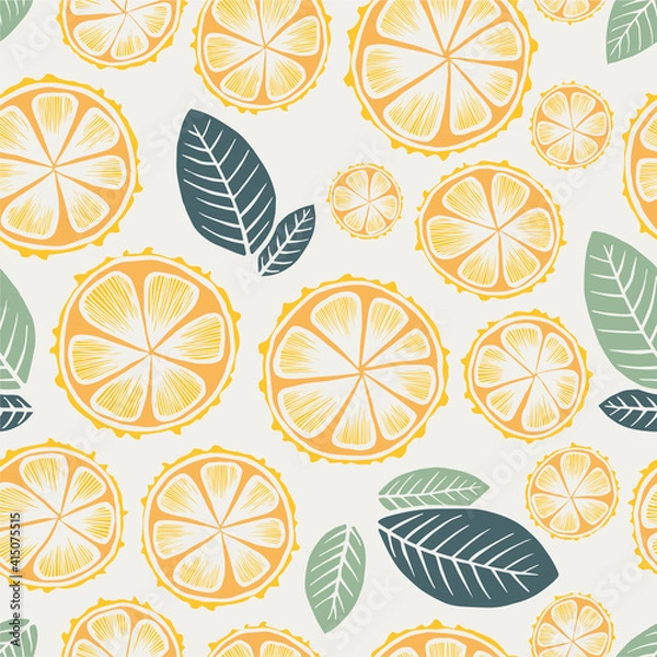 Fototapeta Lime, Grapefruit, Orange, Lеmon tree bold vector drawn ink painting fruit garden leaves illustration in yellow color