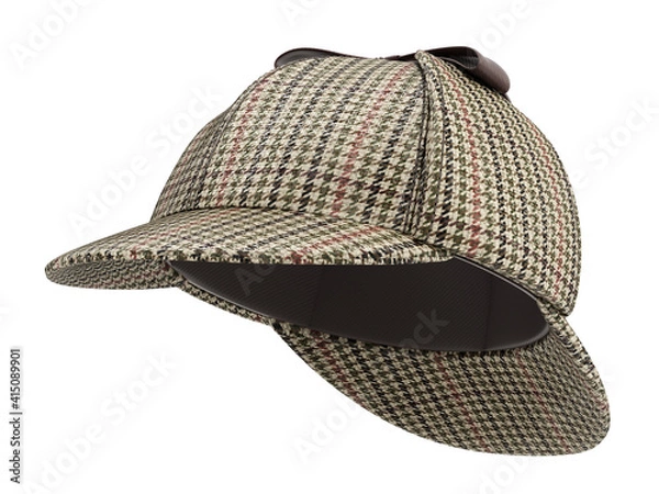 Fototapeta Sherlock Holmes deerstalker hat isolated on white background - 3D illustration