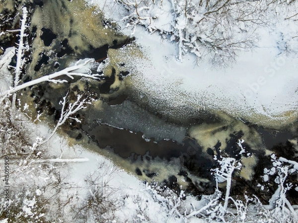 Fototapeta Winter forest and river