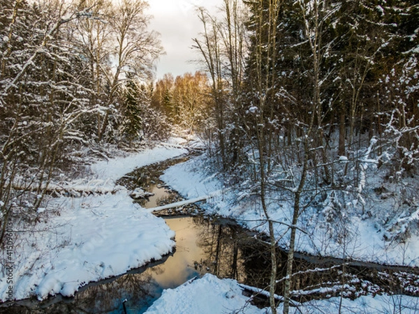 Fototapeta Winter forest and river