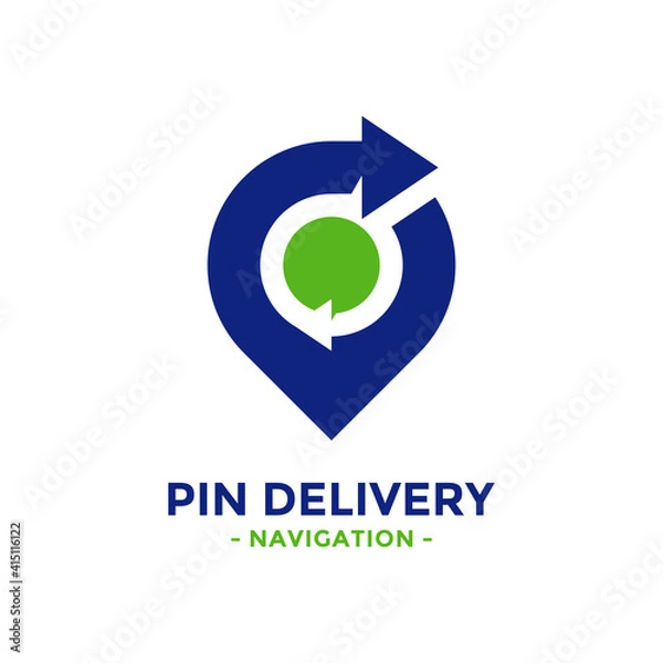 Fototapeta Pin delivery logo design template. Location arrows logotype. Circular point symbol.