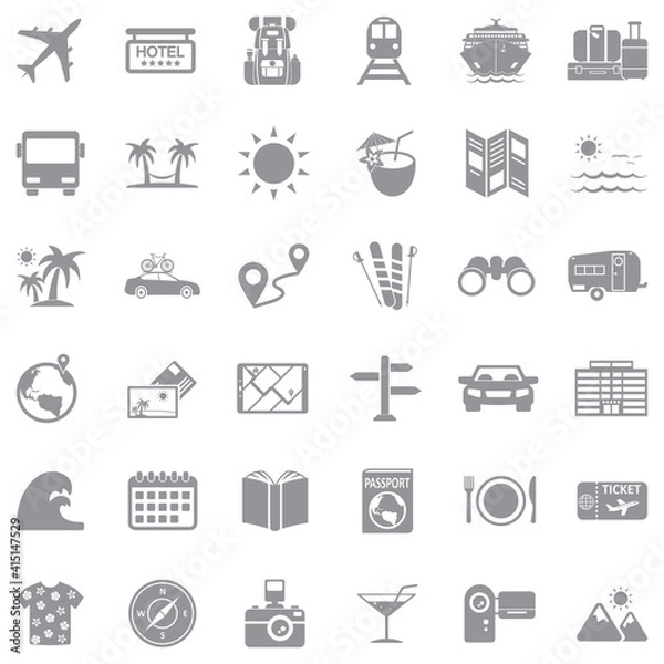 Fototapeta Travel Icons. Gray Flat Design. Vector Illustration.