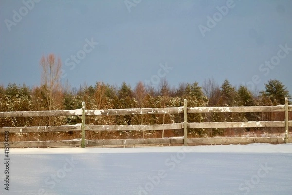 Fototapeta Old Fence Rails with Snow Winter