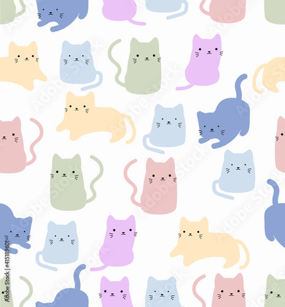 Fototapeta Cute cat doodle vector seamless pattern