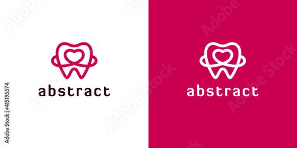 Obraz Outline Dental Logos with Heart Shapes