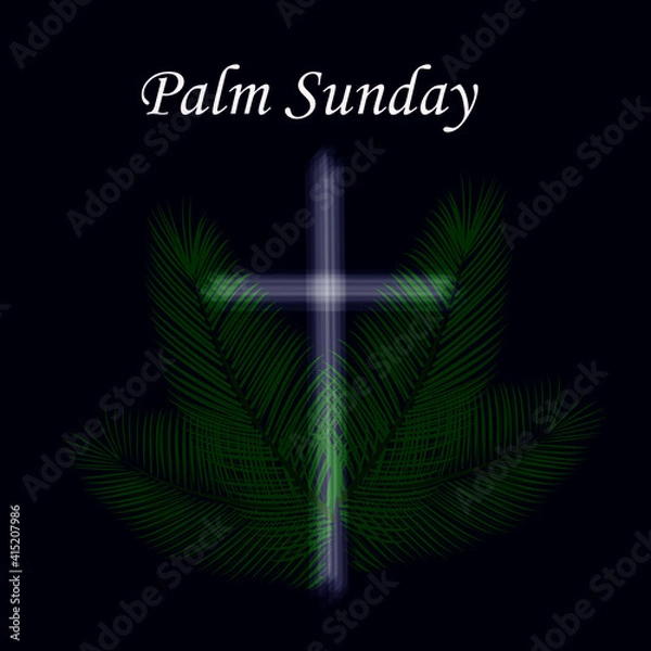 Fototapeta vector illustration of palm Sunday with cross and palm leaves