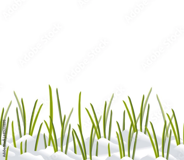 Obraz Early spring, green grass on melting snow, seamless border